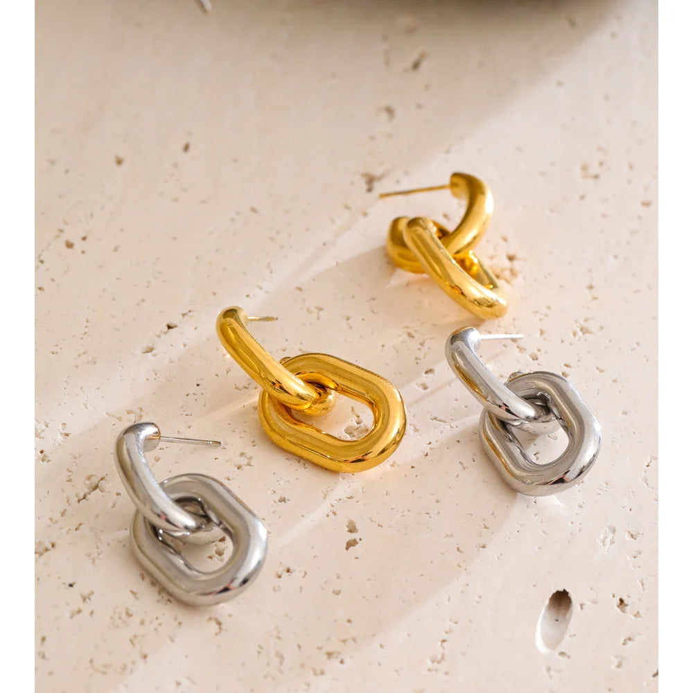 Chunky drop earrings stainless steel gold finish for versatile look