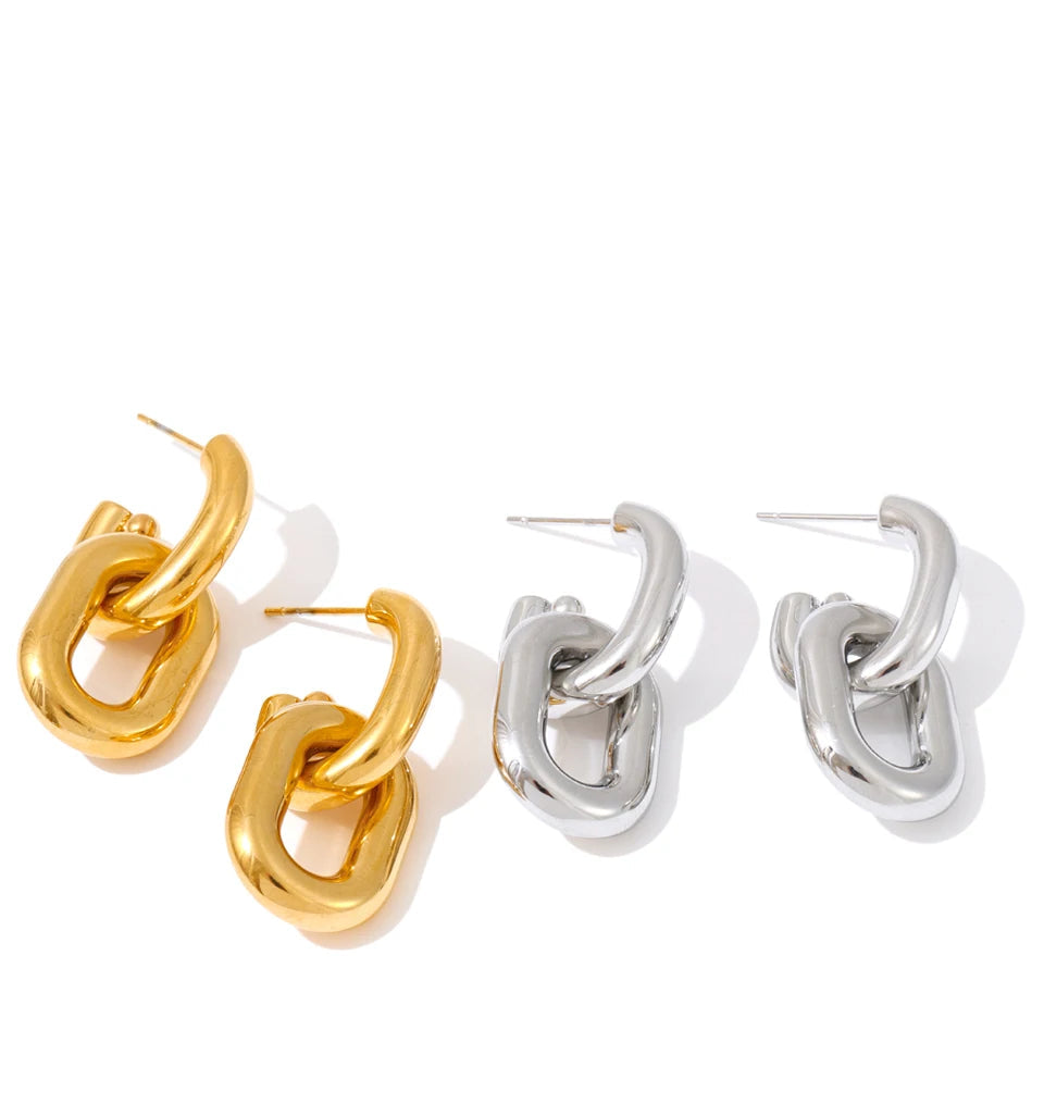 Stainless steel jewelry drop earrings gold plated with bold shape