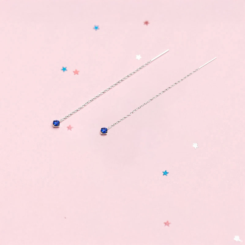 Crystal jewelry ear rings with long tassel chain and vivid blue stone