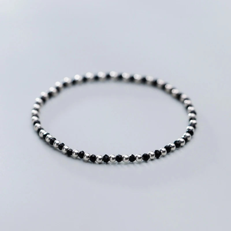Black crystal bracelet in sterling silver with refined silver color