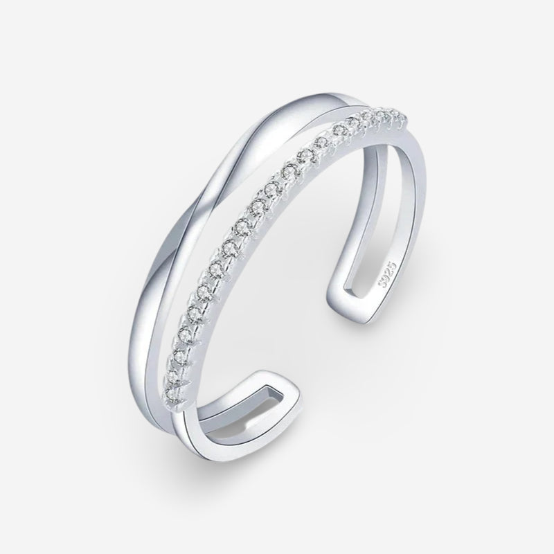 Cubic zirconia ring with double layer design in 925 sterling silver