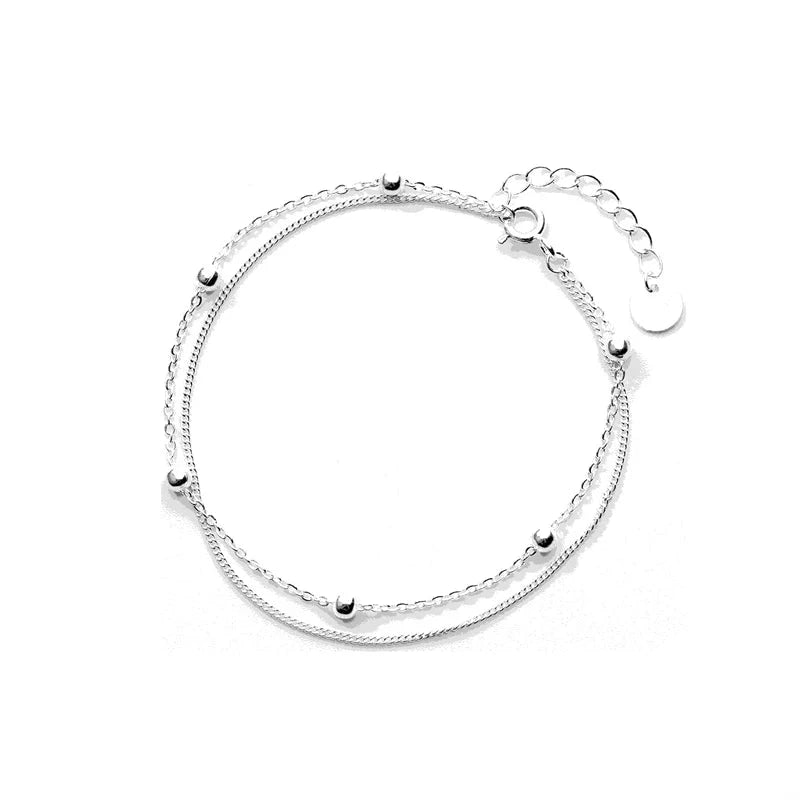 Sterling silver line chain bracelet with small beads design