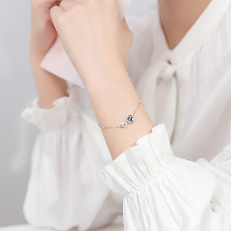 Blue crystal bracelet chain link design in 925 sterling silver