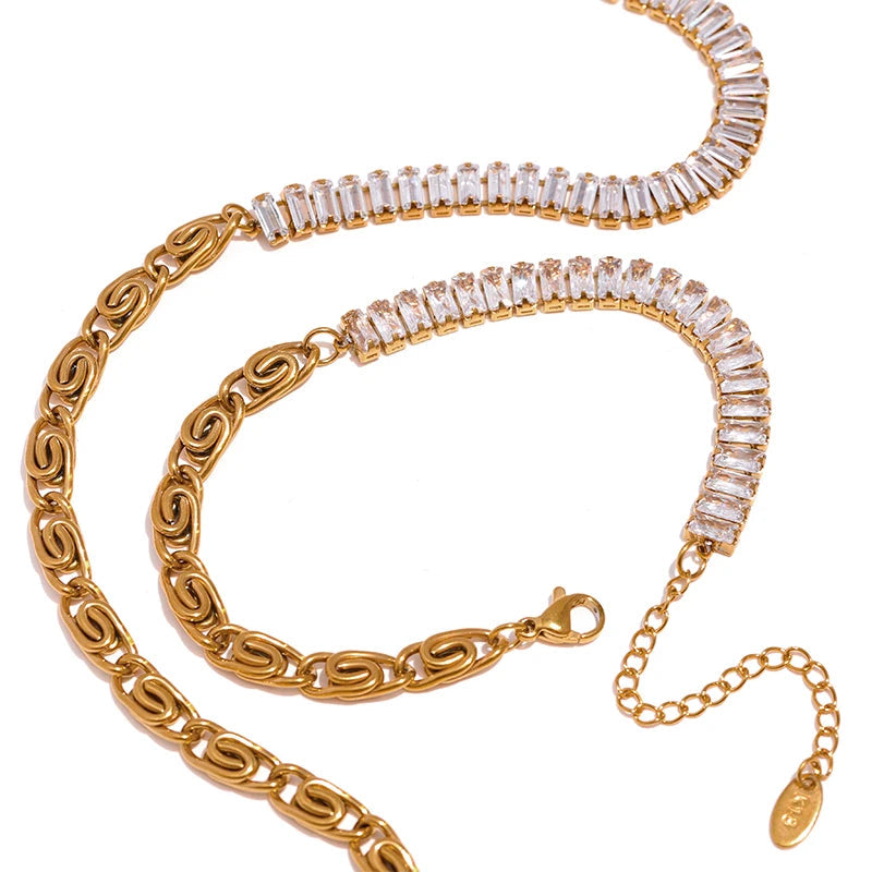 Cubic zirconia chain necklace with matching bracelet chain jewelry set