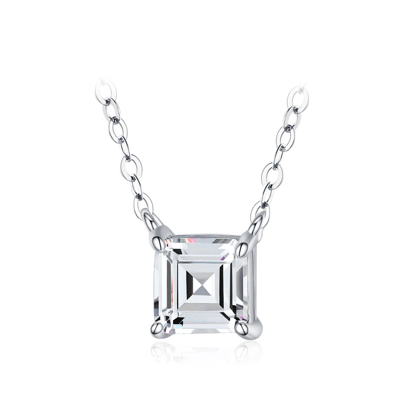 Gold color variant square emerald-cut CZ pendant necklace