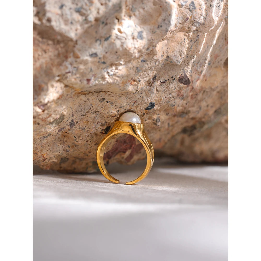 Gold rings rings pattern with imitation pearl ring