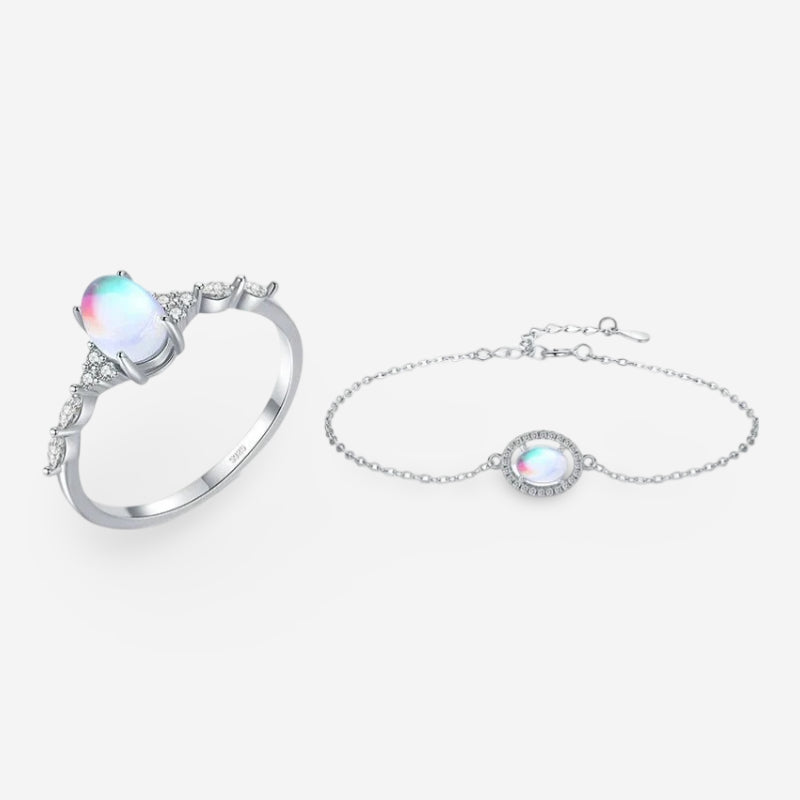 Moonstone ring and bracelet set in sterling silver jewelry