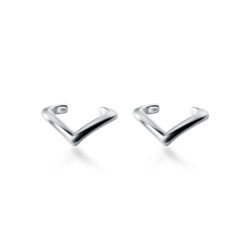Glossy V shape sterling silver ear rings in 925 silver for everyday shine