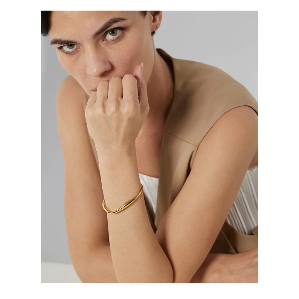 Open cuff gold bracelet stainless steel bangle statement