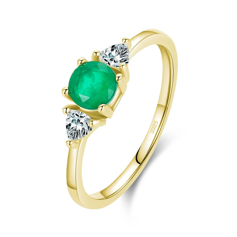 Sterling silver emerald ring fixed size round stone