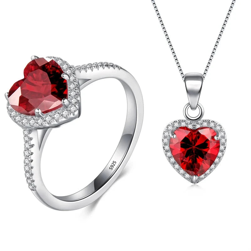 Red Heart heart necklace silver paired with a sterling silver ring in 925 sterling silver