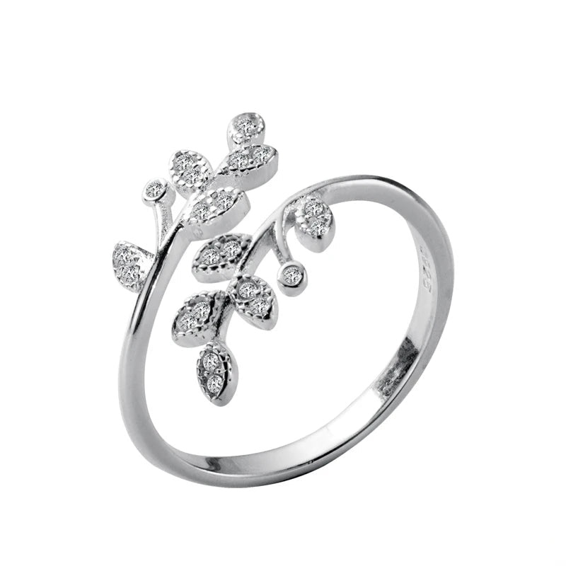 Tree branch zircon sterling silver ring viewed from top