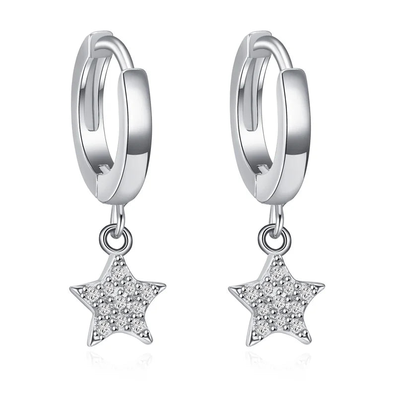 Close view of stars earrings in a silver color finish