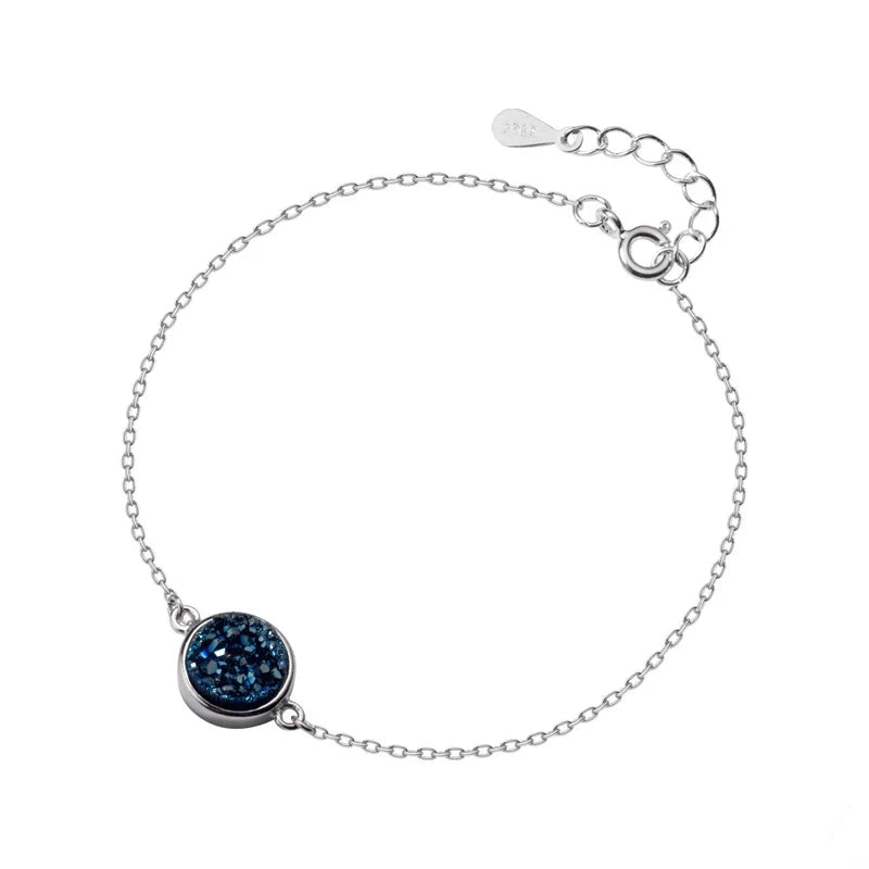 Blue crystal bracelet in sterling silver with a delicate chain bracelet style