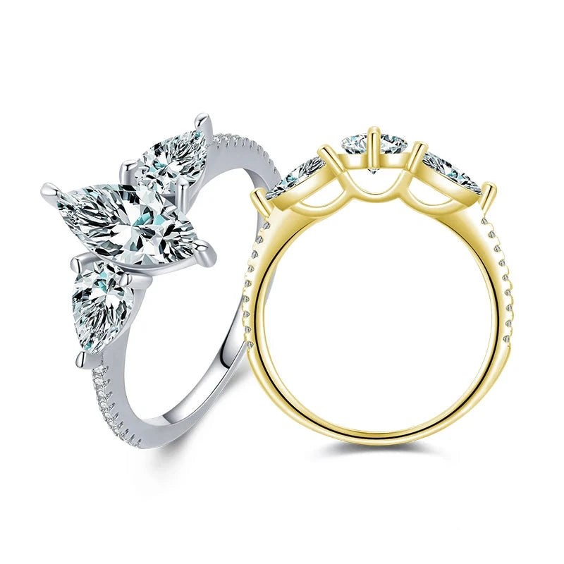 A wedding ring with proposal ring diamond sparkle in polished silver