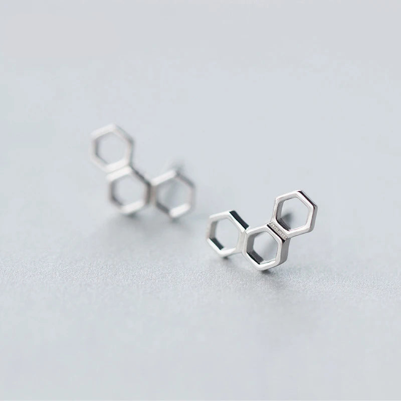 Elegant honeycomb sterling silver stud earrings for women