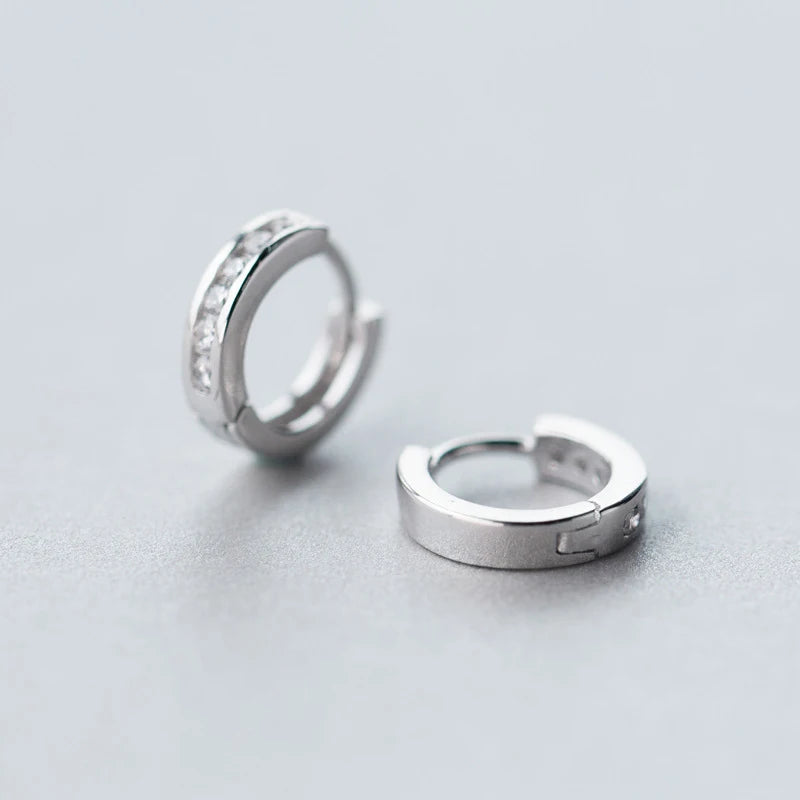 Clear CZ round circle hoop earrings in 925 sterling silver