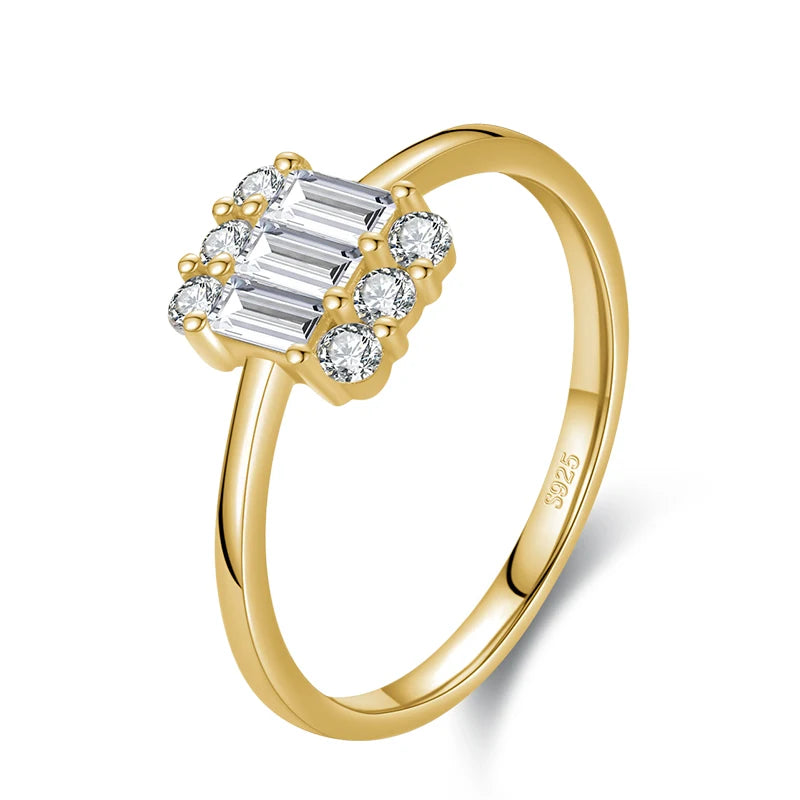 Close up sterling silver ring highlighting emerald cut and cz ring details