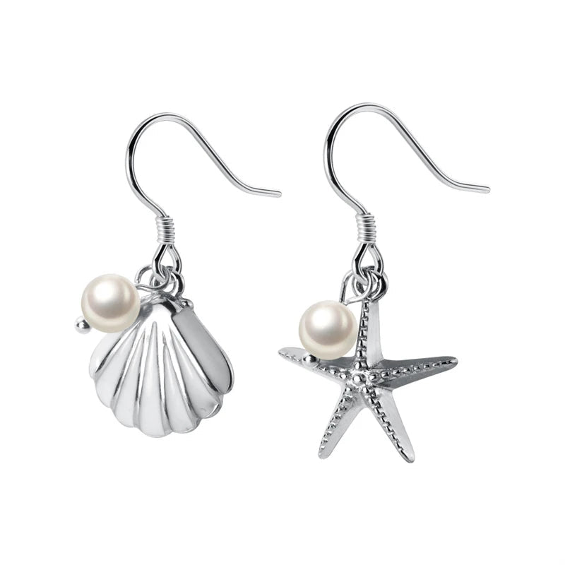 Romantic starfish shell dangle earrings in 925 sterling silver