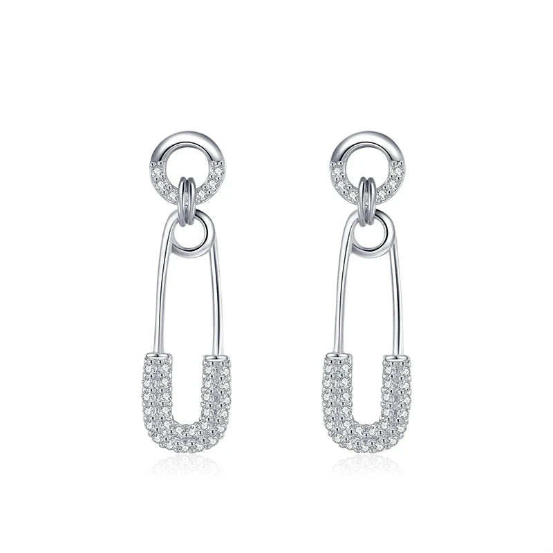 Sterling silver earrings with CZ in silver color for women