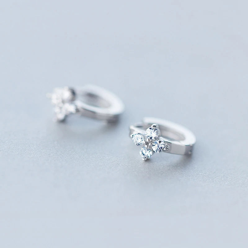 CZ flower on sterling silver hoop earrings with cubic zirconia sparkle