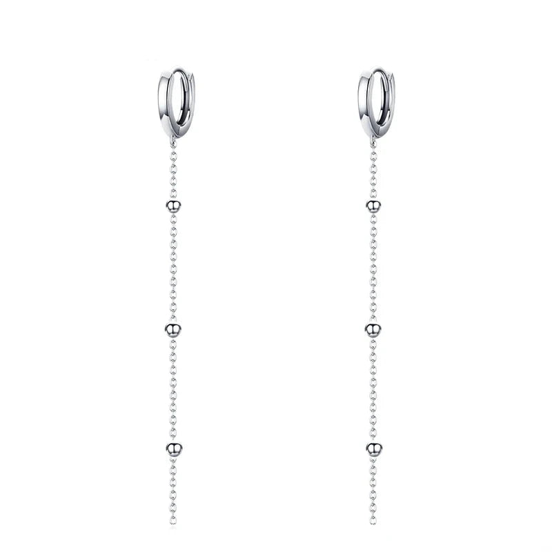 Drop earrings in sterling silver with elegant long tassel and silver color
