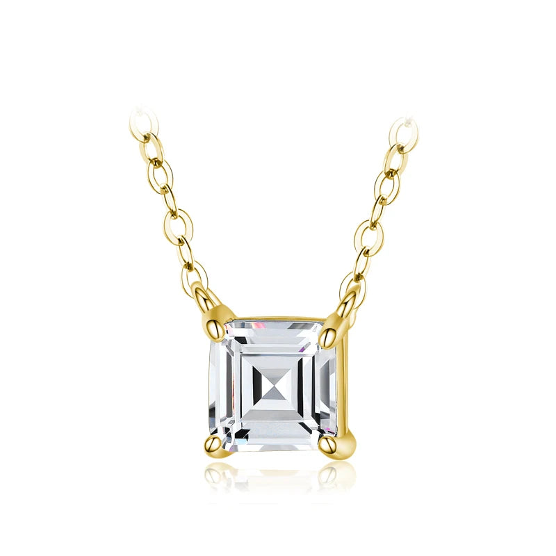 Women’s pendant necklace emerald-cut CZ square design polish