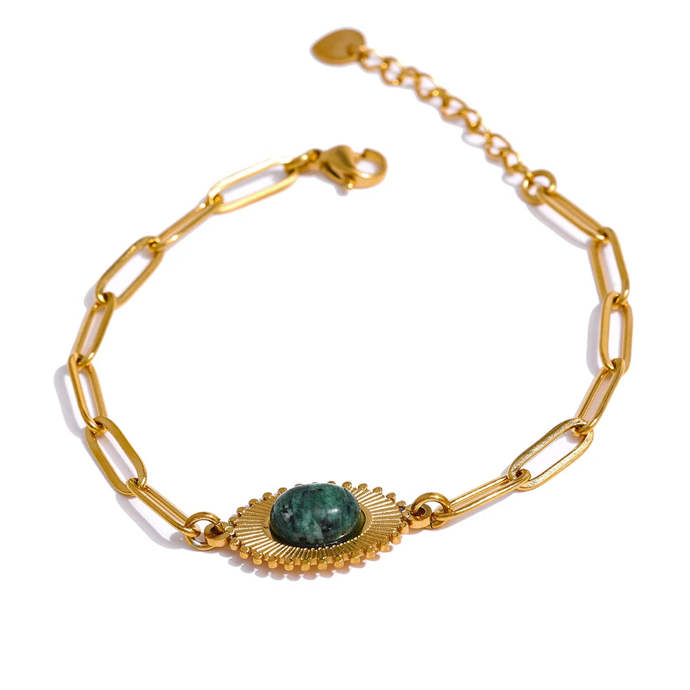 Gold plated stainless steel African turquoise chain bracelet with vivid turquoise stones
