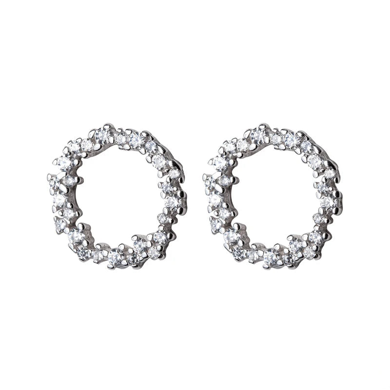 Geometric zirconia stud earrings in 925 sterling silver with silver color shine