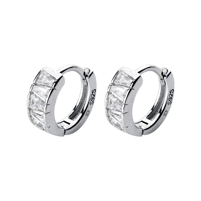 Trapezoid CZ hoop earrings in silver color with bright cz stones