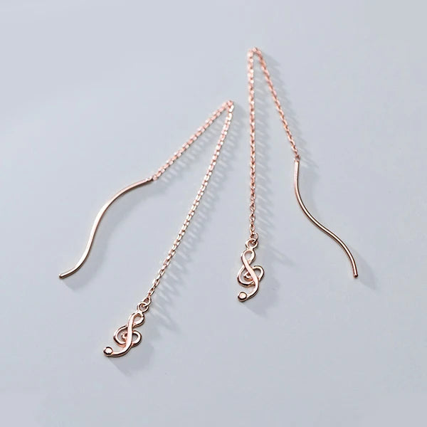 Lightweight dangle earrings with musical note and long chain flow