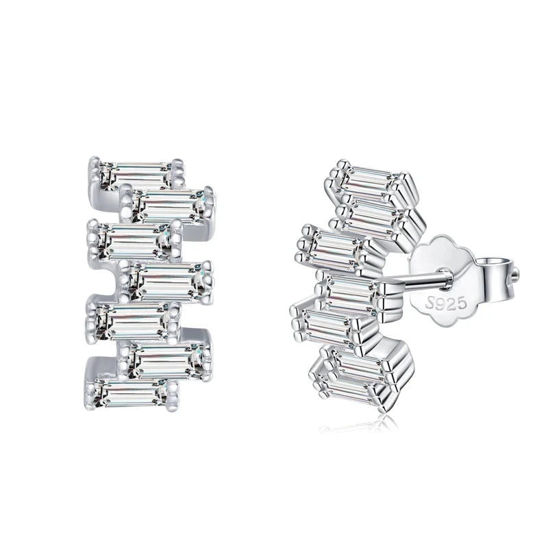 Emerald cut stud earrings in 925 sterling silver with refined sparkle