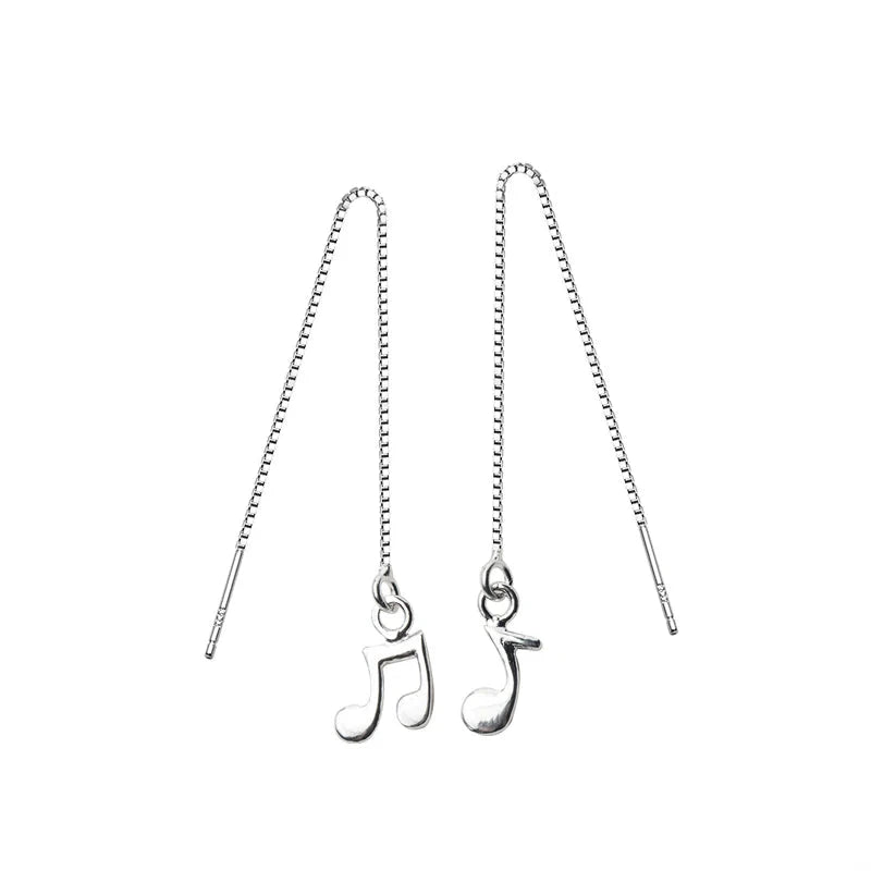Sterling silver drop earrings with music symbol charm