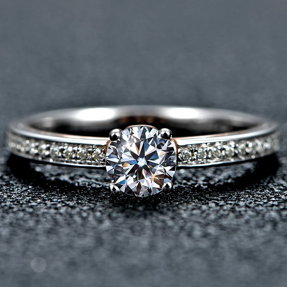 Moissanite jewelry ring round brilliant cut 0.5 CT silver base