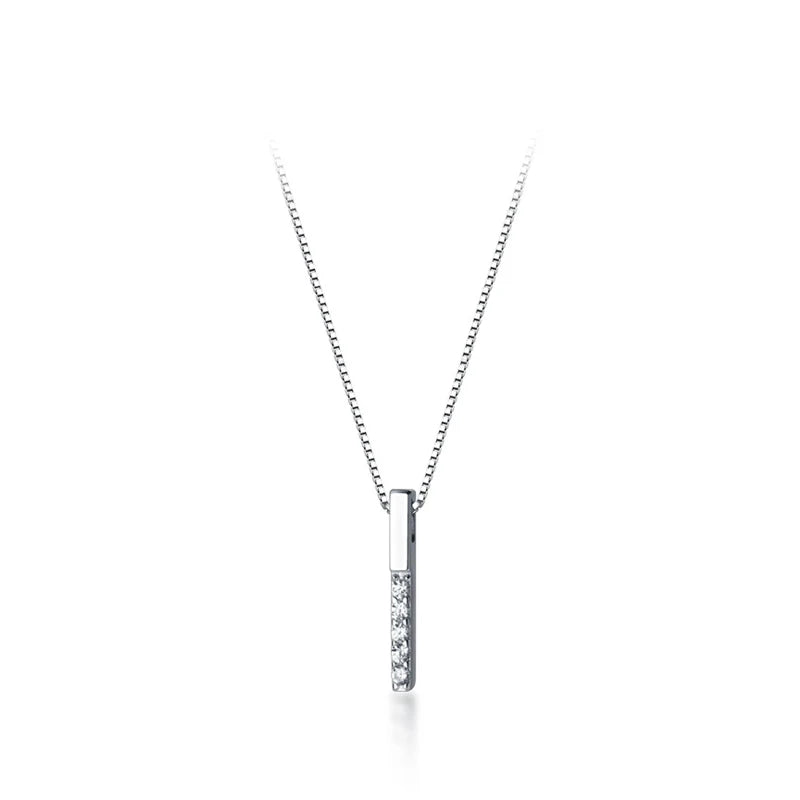 Zircon rectangle pendant necklace in 925 sterling silver on a chain necklace
