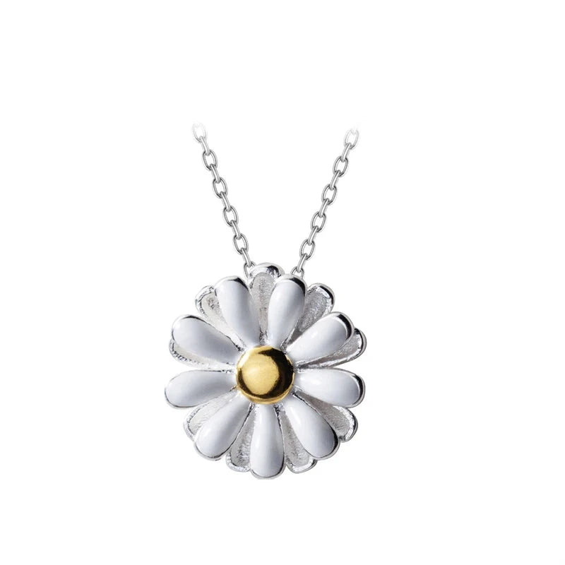 Sterling silver necklace with flower pendant necklace on 925 silver chain