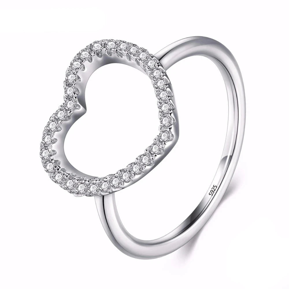 Engagement ring with heart rings detail in 925 sterling silver