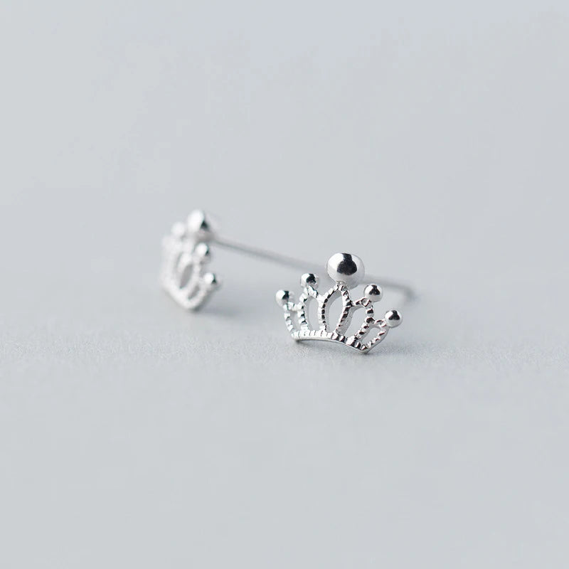 Sterling silver earrings crown studs for everyday ear rings