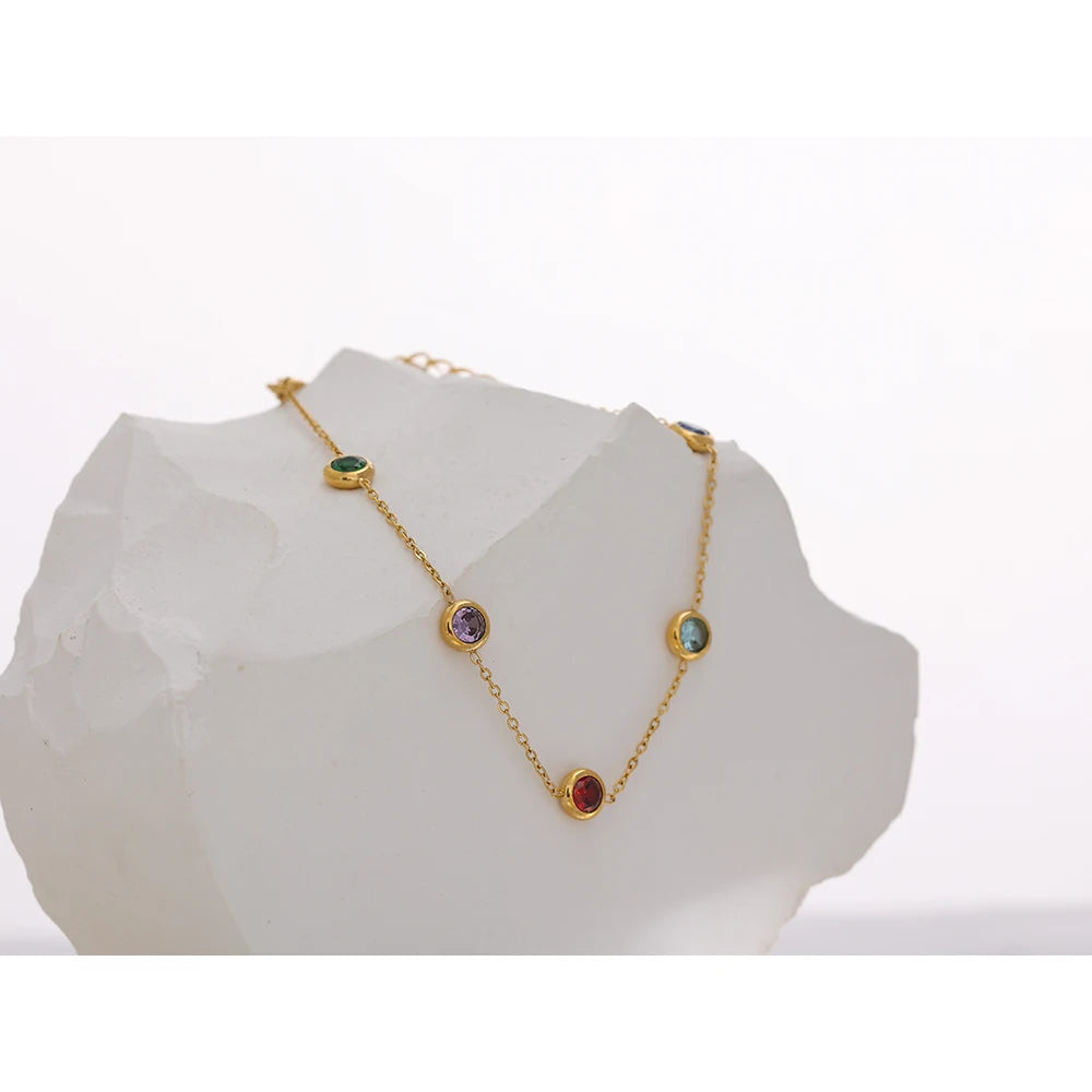 Chain bracelet with cubic zirconia accents in jewelry steel stainless