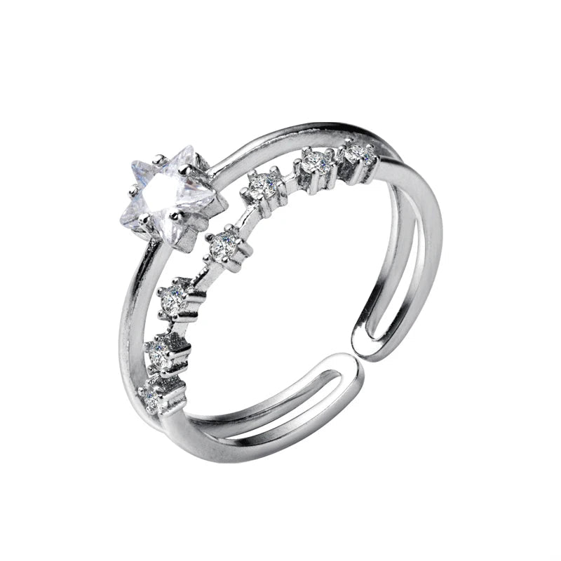 Star ring with cz ring sparkle on a polished sterling silver ring