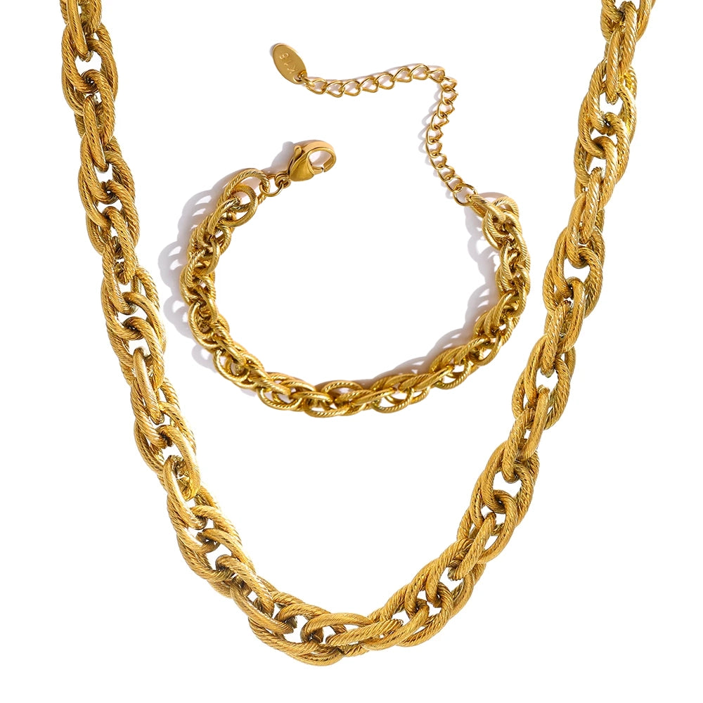 Gold necklace and gold chain with matching gold bracelet for women gold