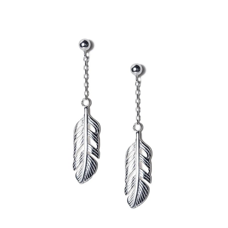 Tree leaves dangle earrings in 925 sterling silver with silver color shine