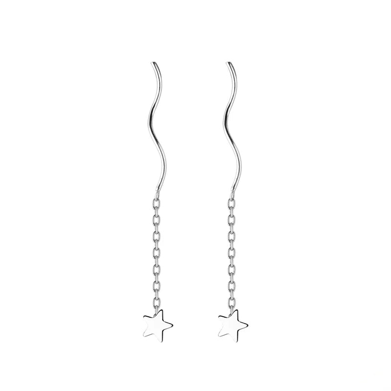 Stars chain drop earrings in 925 sterling silver long length