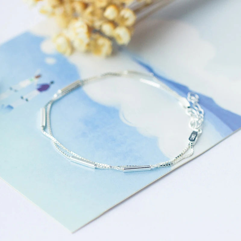 925 silver geometric bracelet highlighted on a sterling silver chain