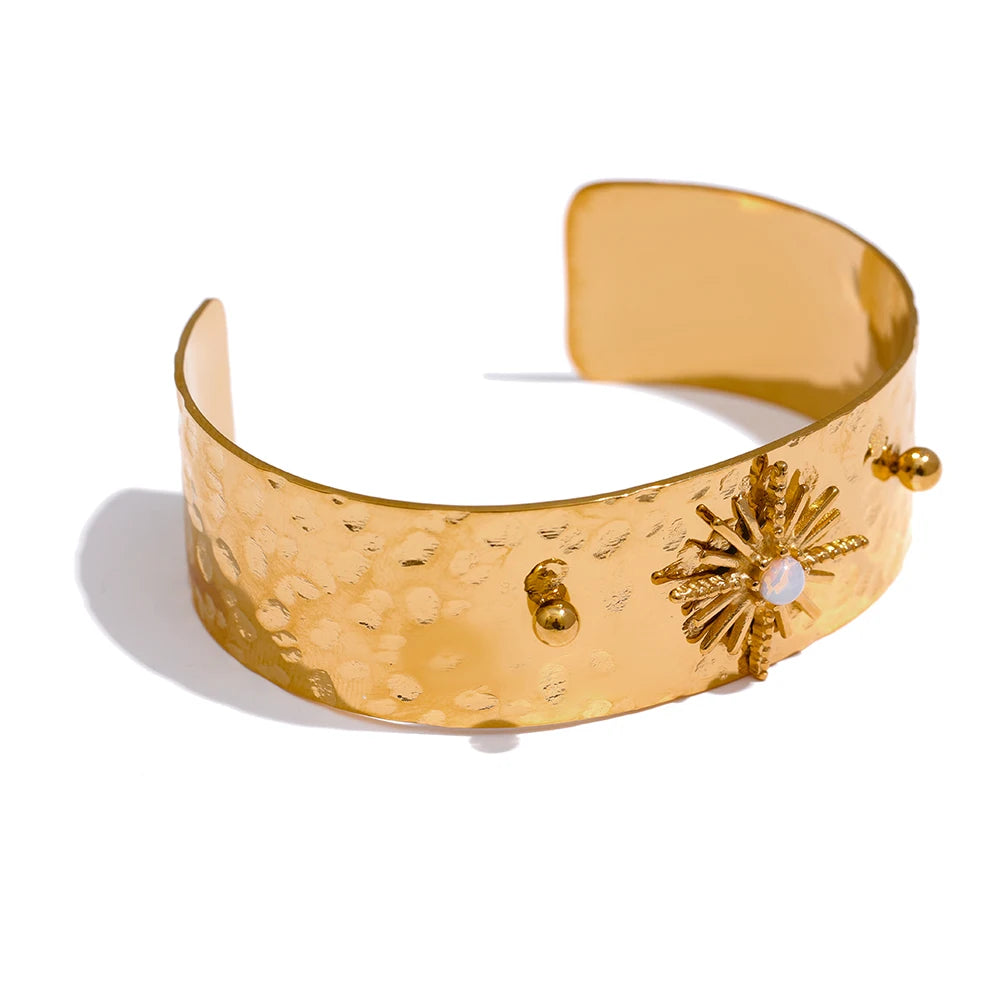 Gold bangle bracelet with gold cuff bangle in a gold plated finish