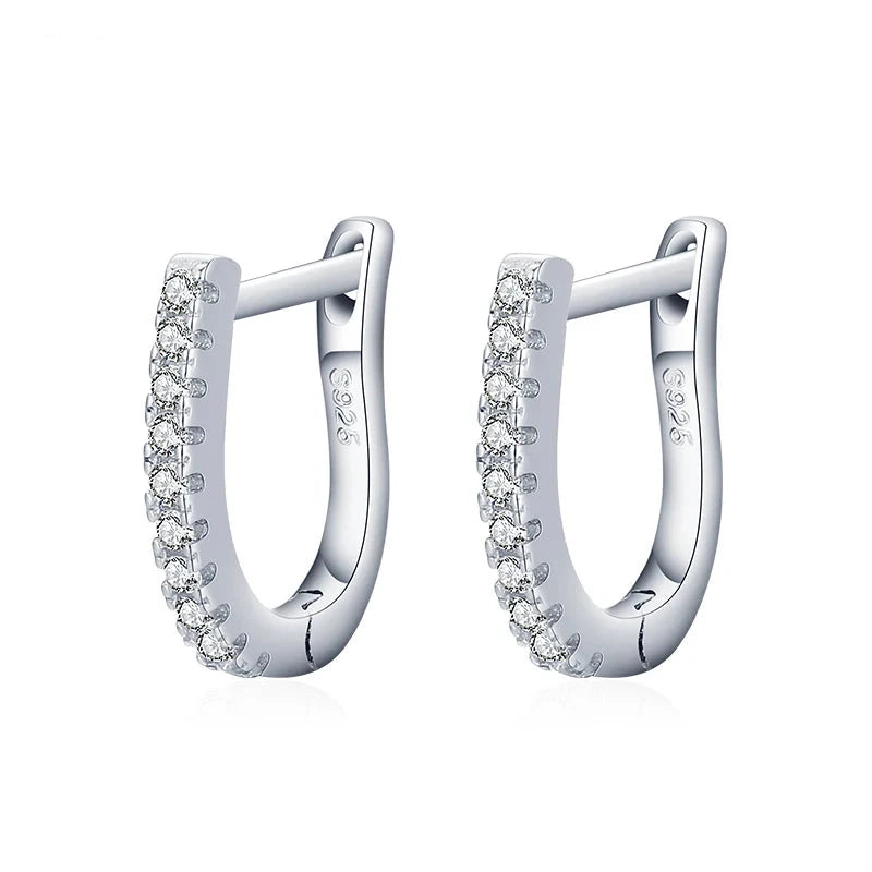 Sterling silver hoop earrings for women in a polished silver hoop style