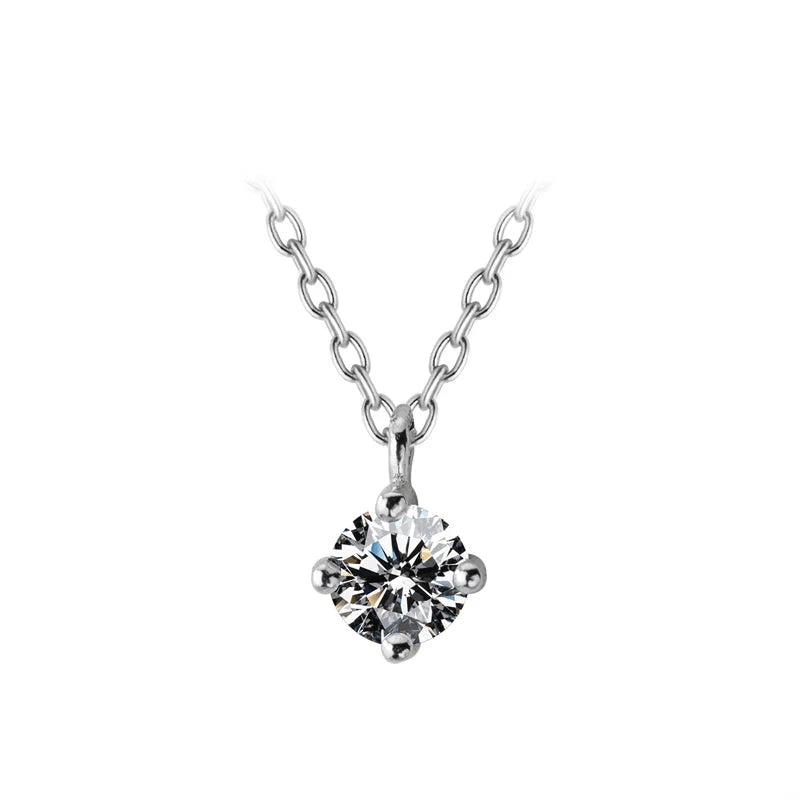Clear CZ round pendant necklace in 925 sterling silver