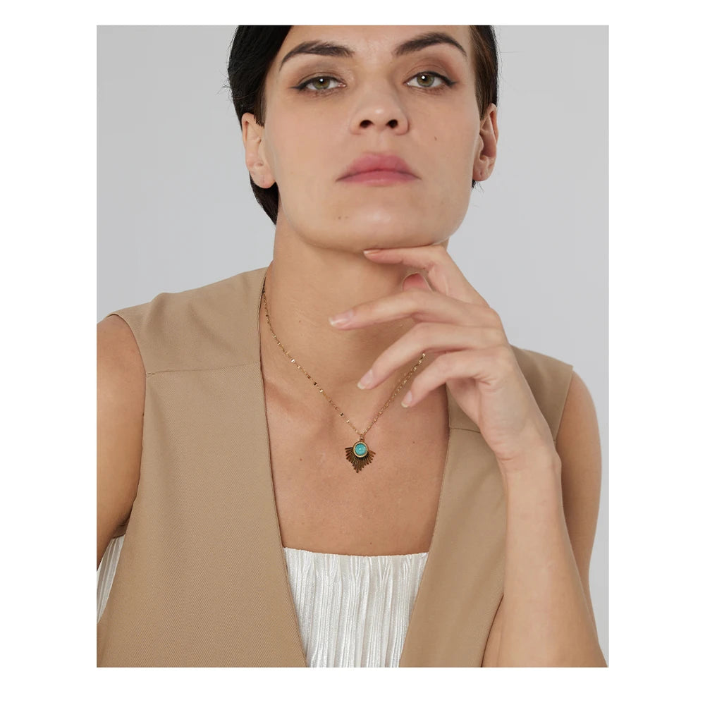 Silver plated geometric pendant necklace with coordinating earrings