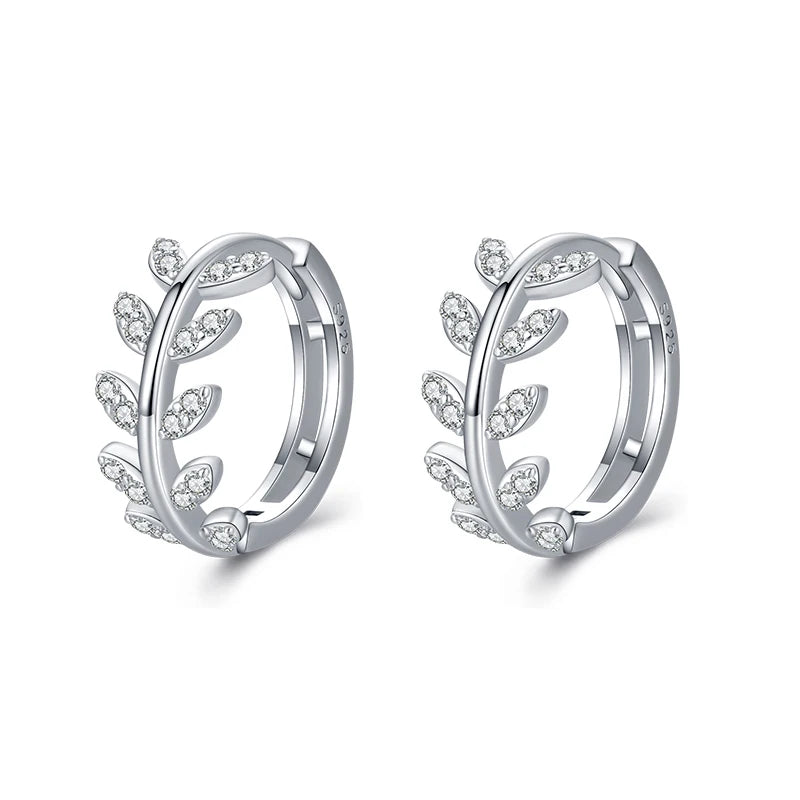 925 sterling silver hoop earrings with crystal leaves