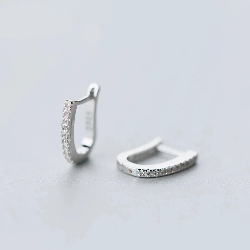 U style sterling silver hoop earrings with cubic zirconia